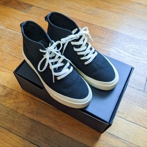 Everlane The Forever High Top Sneaker, Women's 6.5, Black Canvas, Ivory, White